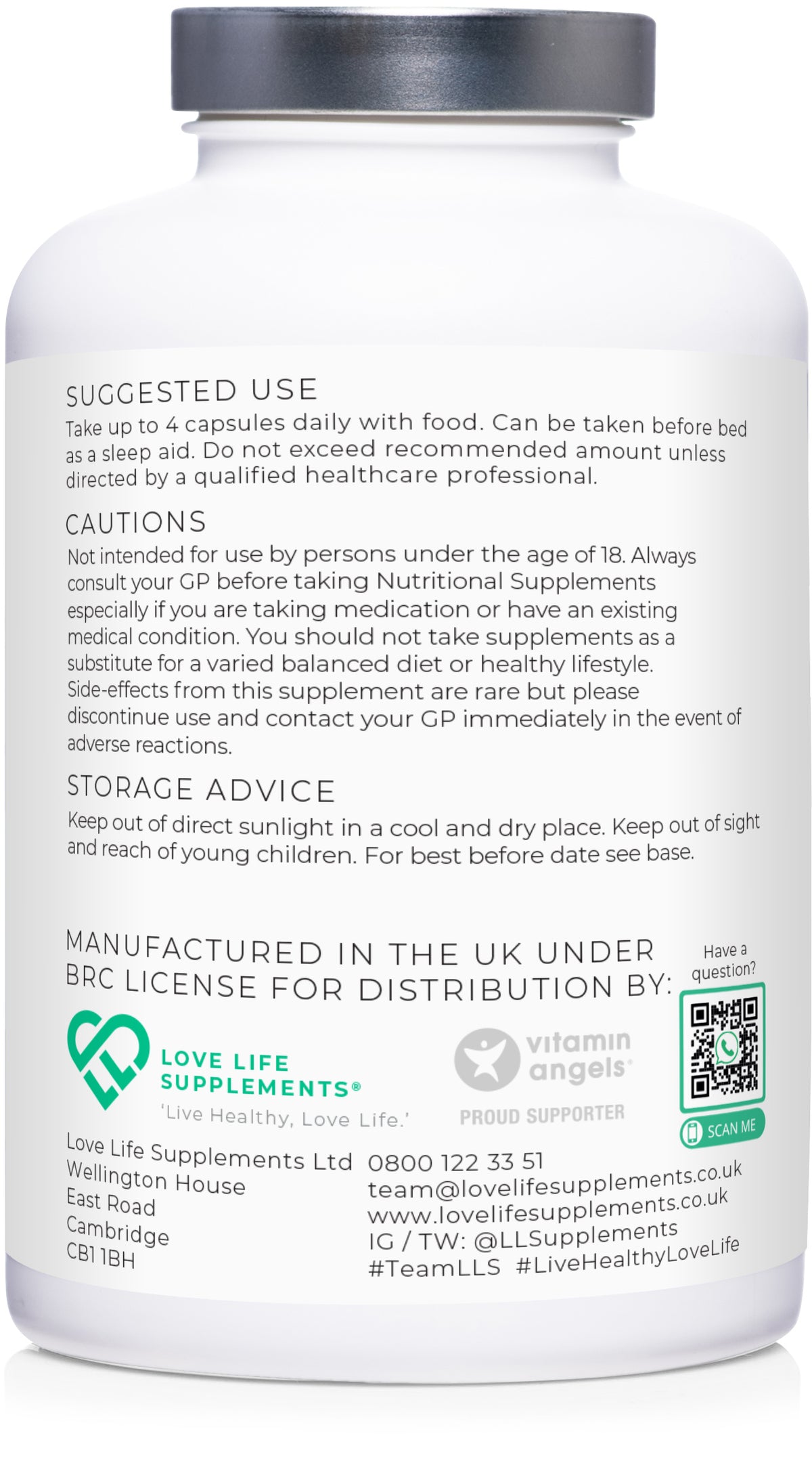 Magnesium Bisglycinate capsules Made in the UK Love Life Supplements